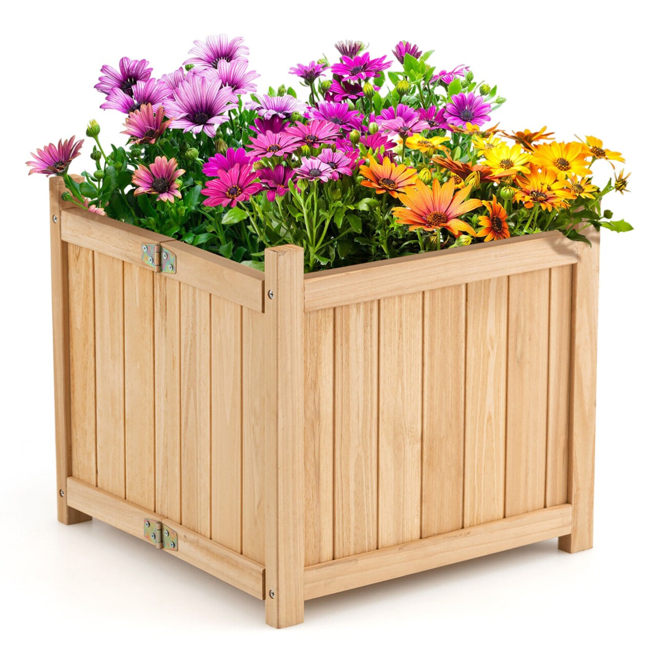 Garden Wooden Planter Box Folding Raised Outdoor Plant Container W/ Drainage Hole